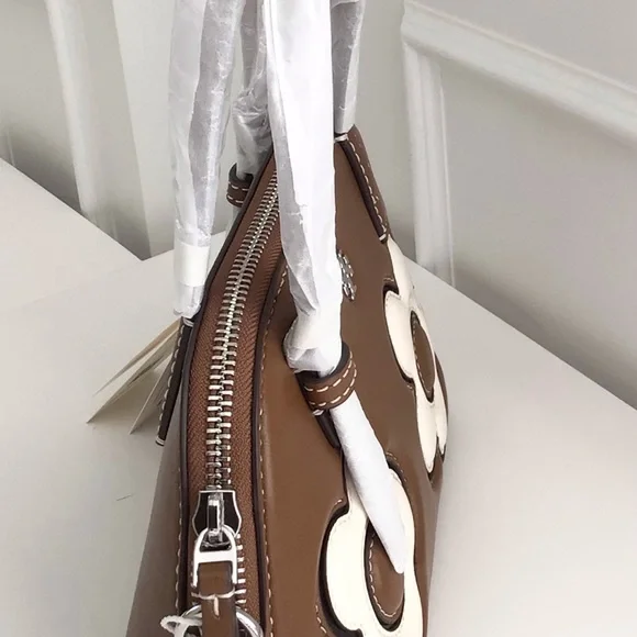 Tory Burch Emerson Dome Satchel Crossbody Bag Floral Applique NWT In Pac Leather - Picture 11 of 13